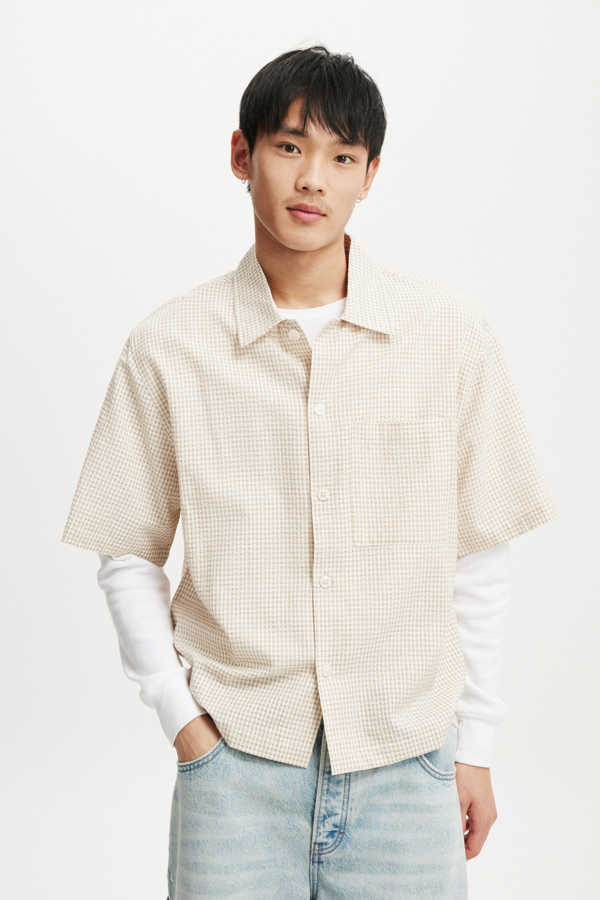 Ventura Short Sleeve Shirt stone micro check