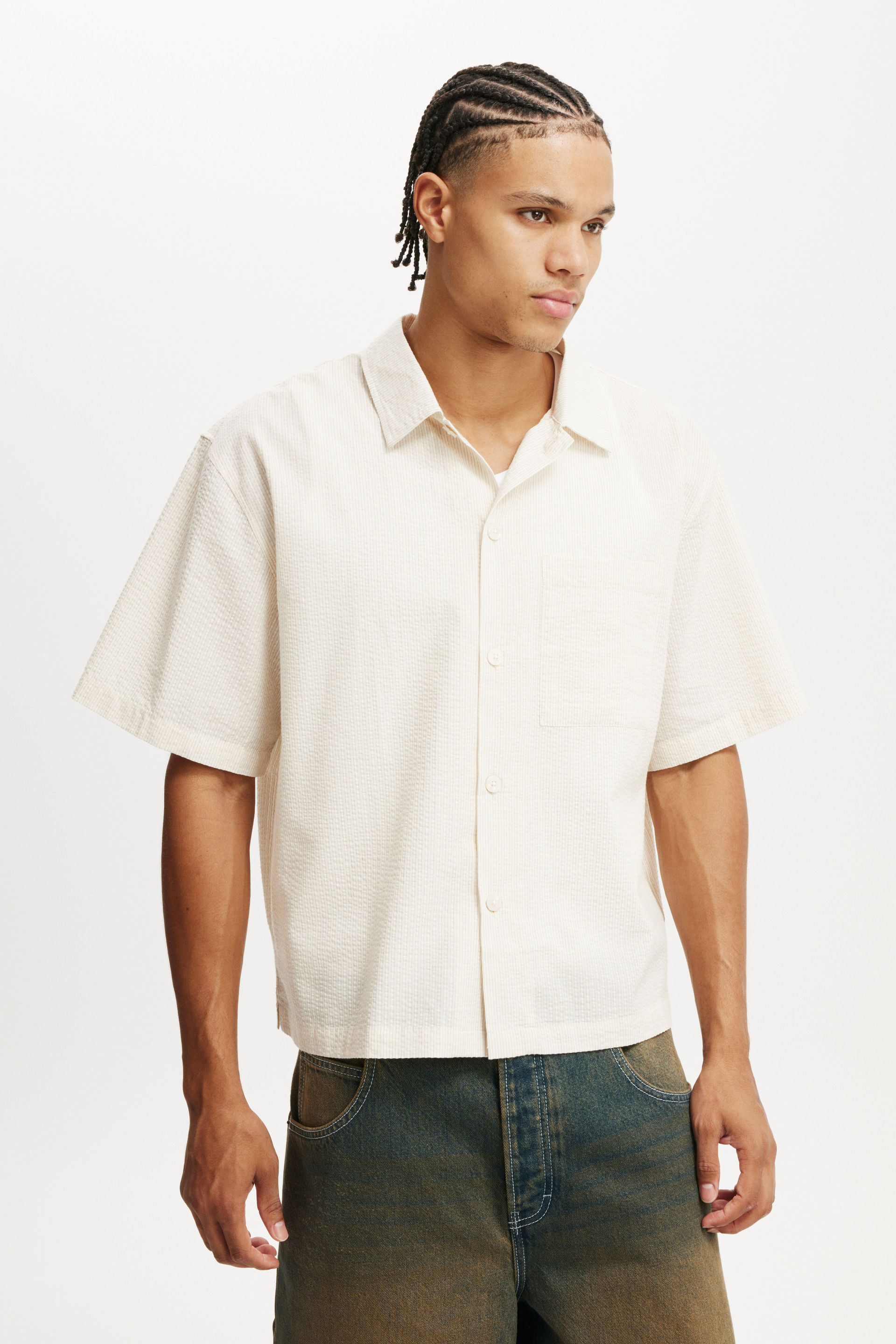Ventura Short Sleeve Shirt bone seersucker stripe