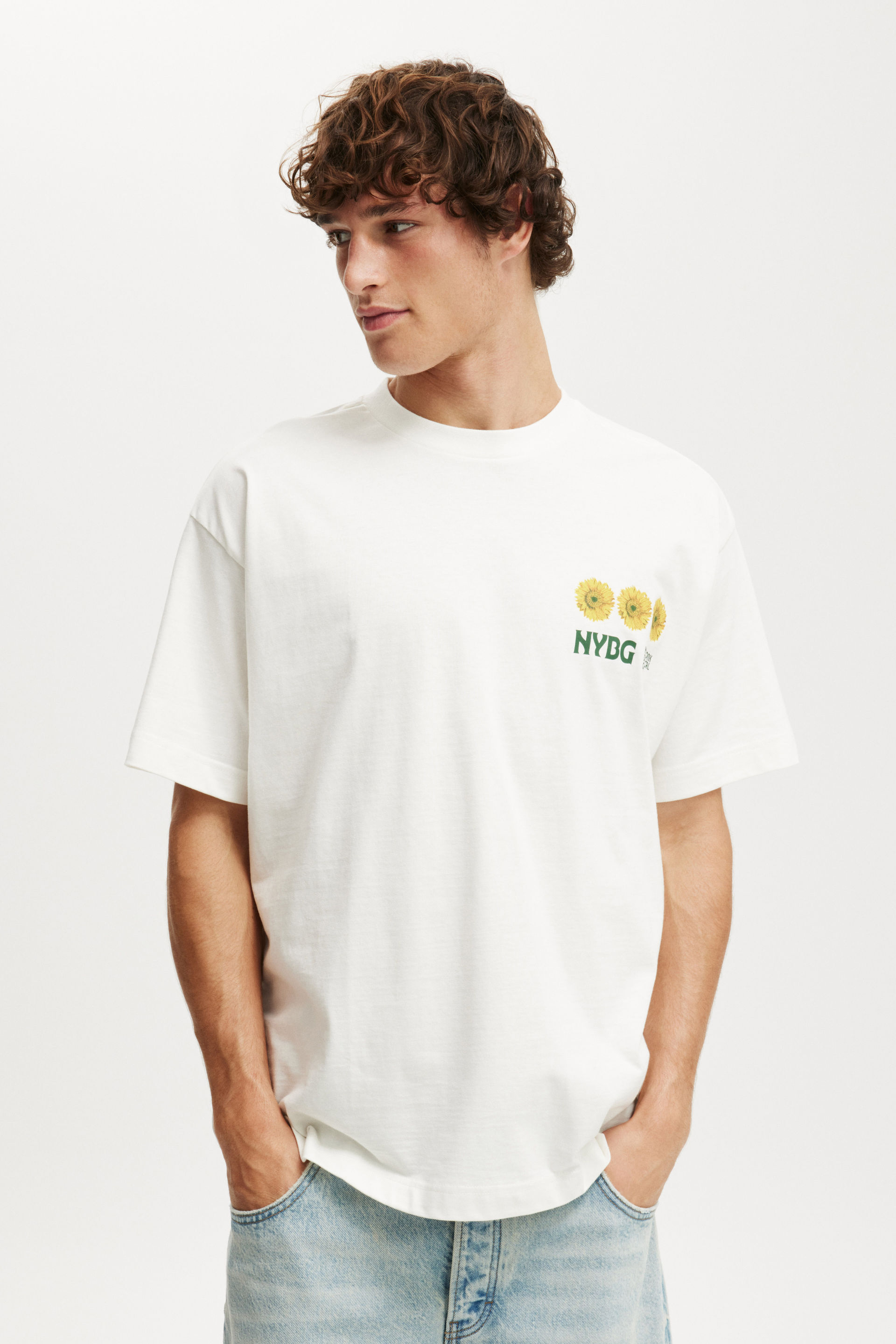 New York Botanical Garden Box Fit T-Shirt lcn nybg vintage white/nybg - sunflowers