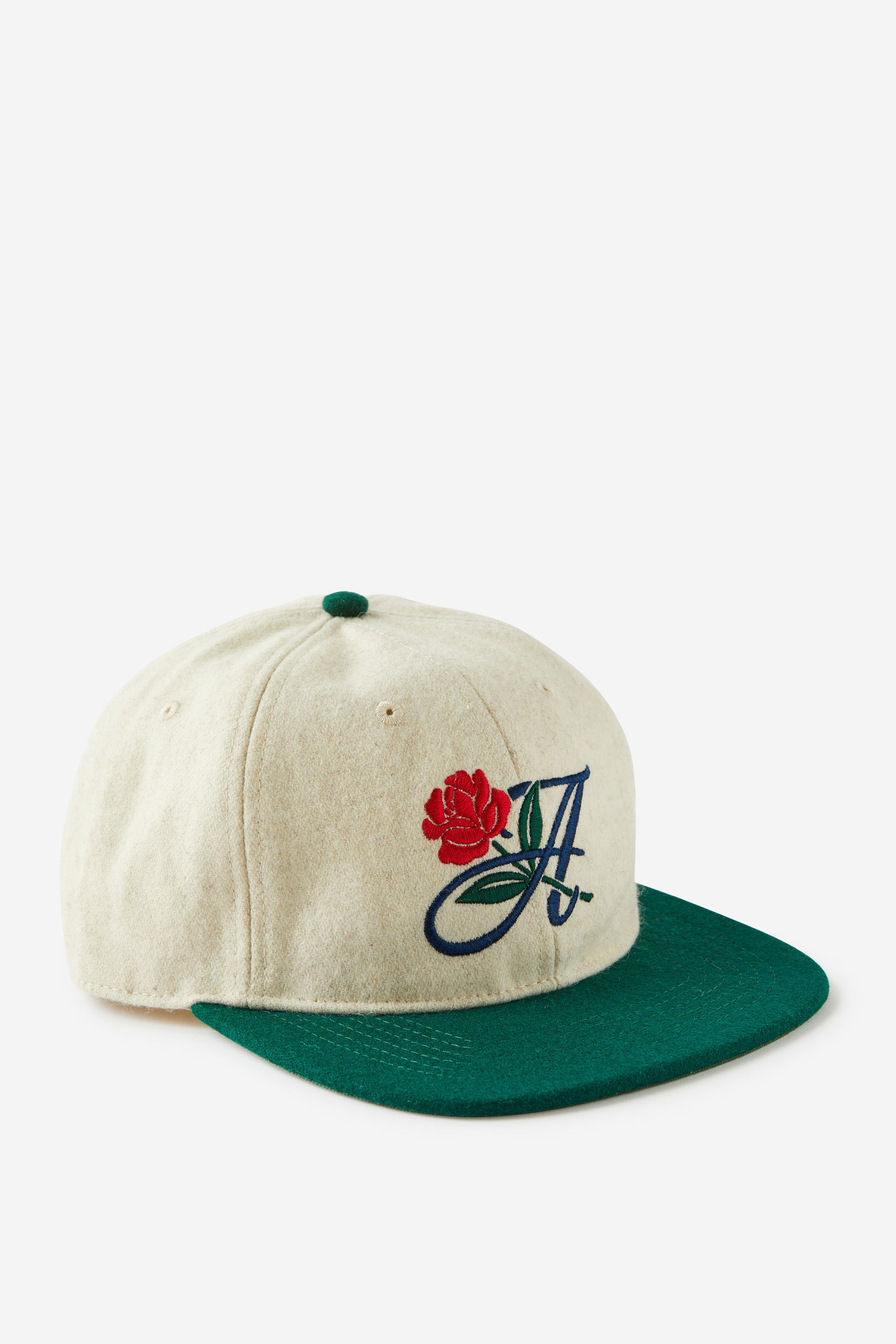 6 Panel Ball Cap bone/deep green/monogram