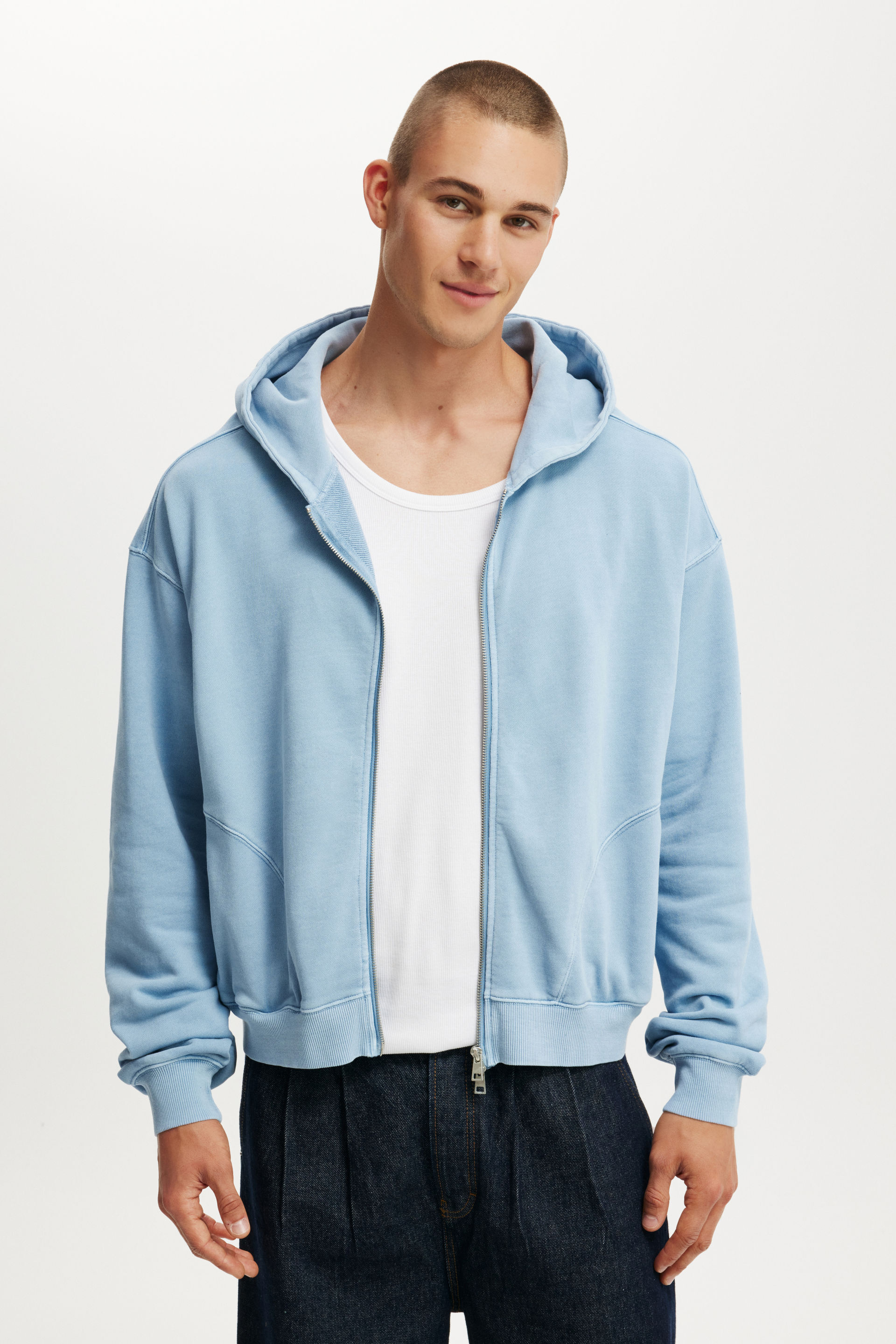 Cropped Zip Up Hoodie pearl blue