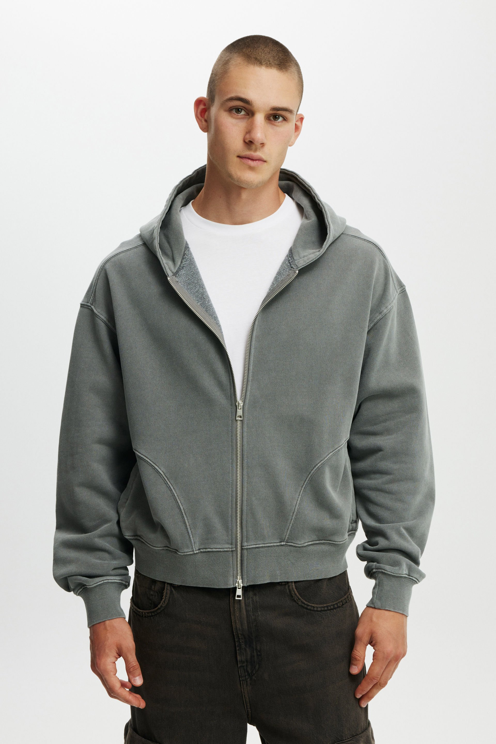 Cropped Zip Up Hoodie slate stone