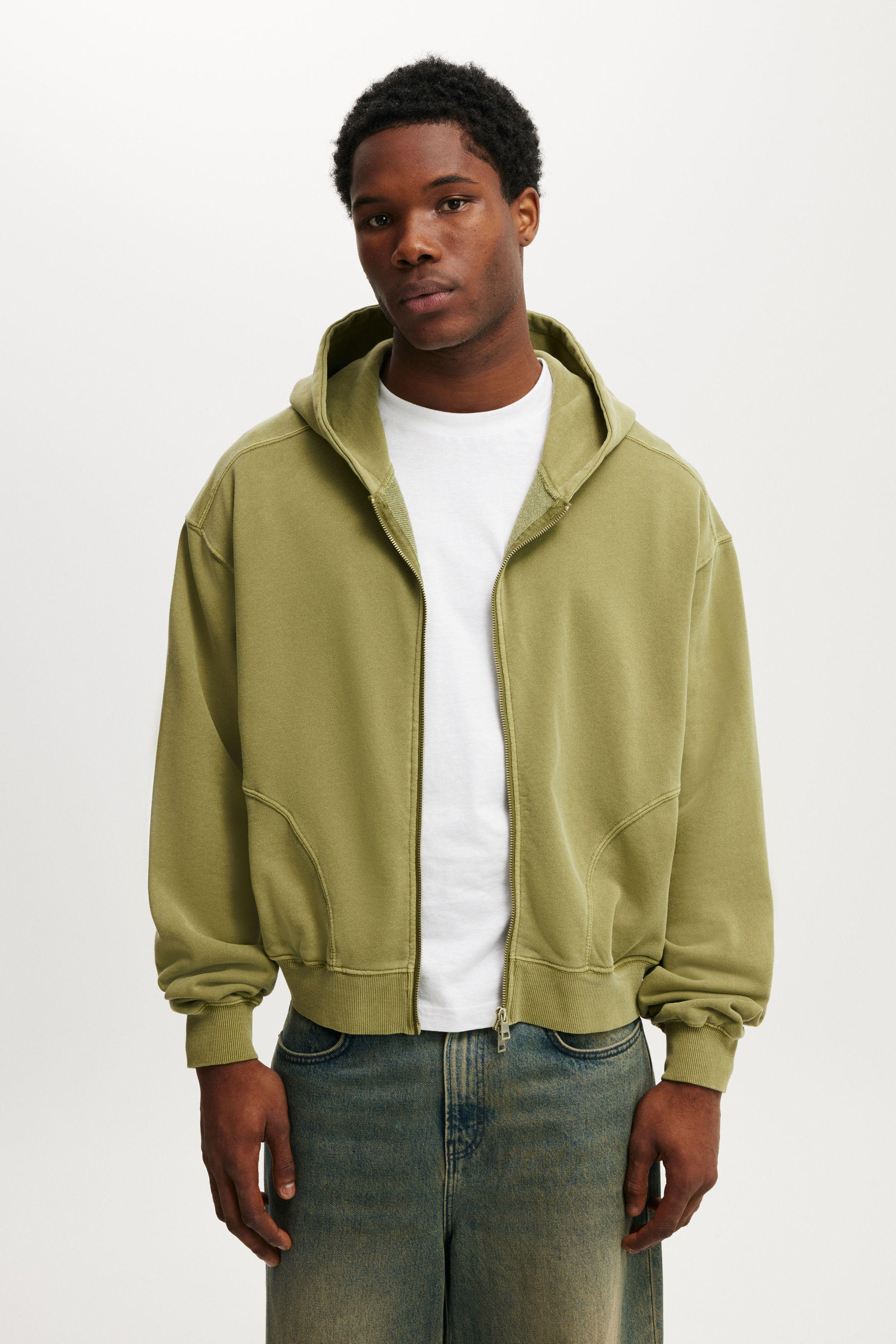 Cropped Zip Up Hoodie grass green