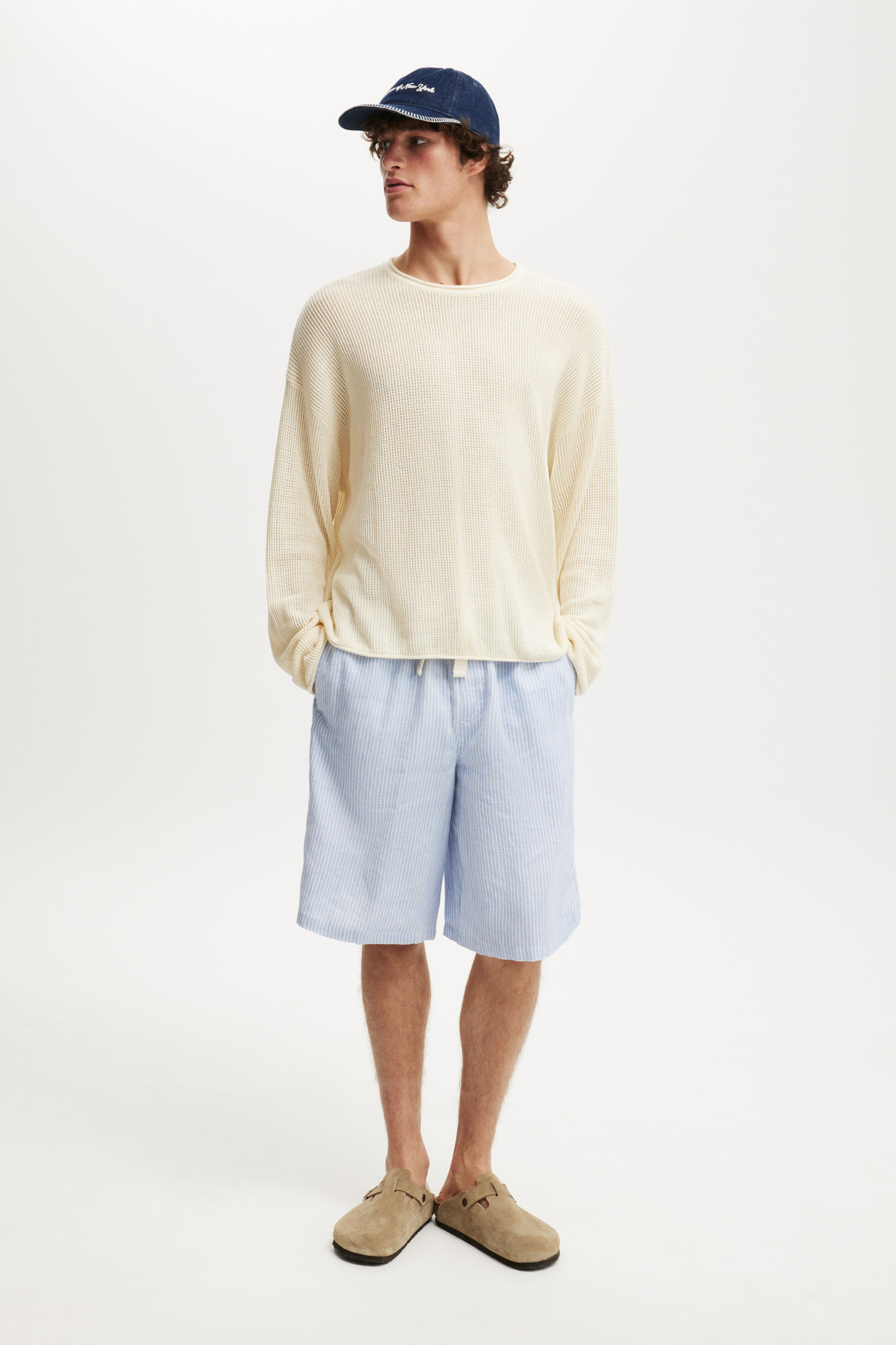 Baggy Linen Short blue stripe