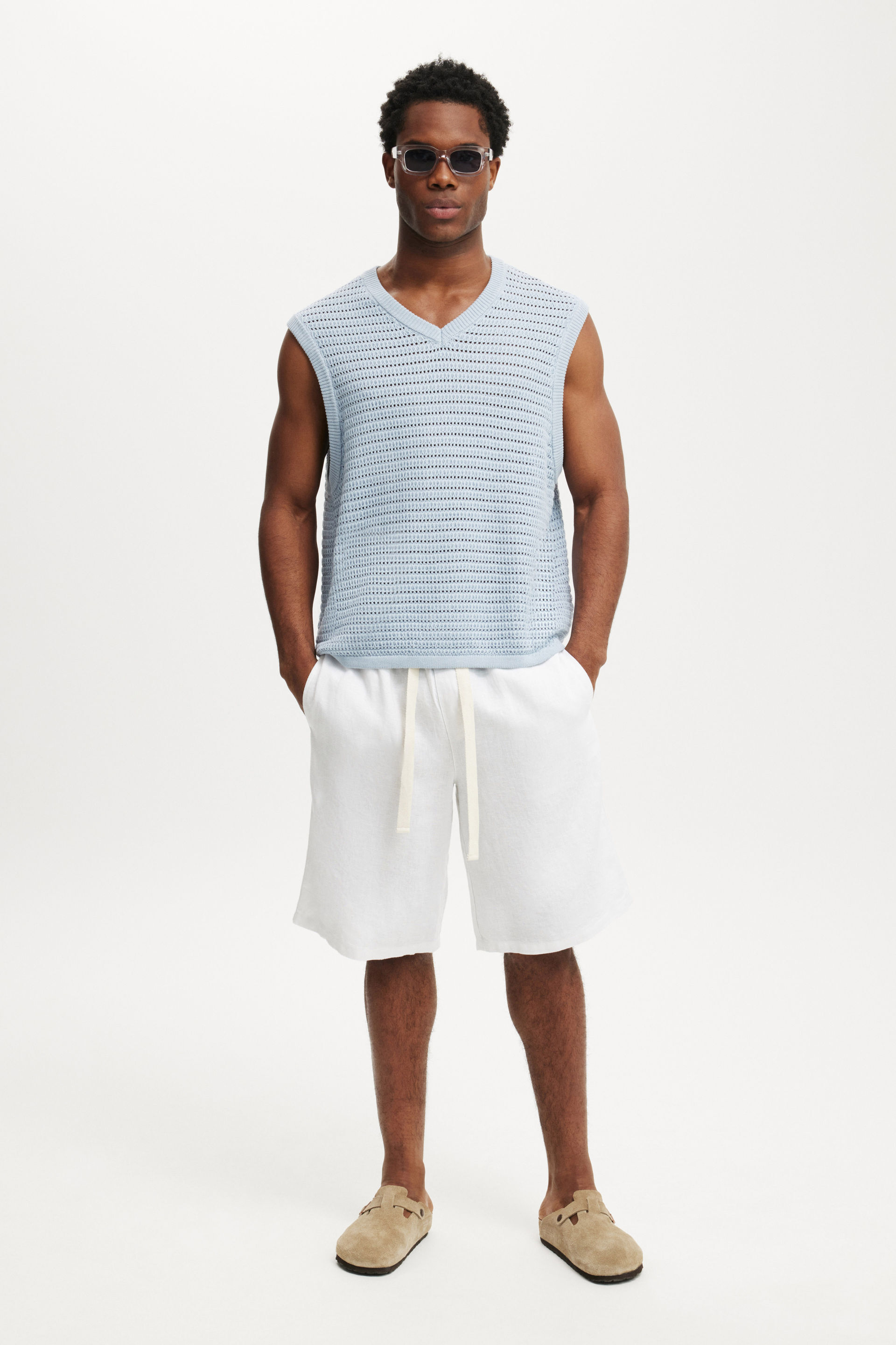 Baggy Linen Short white