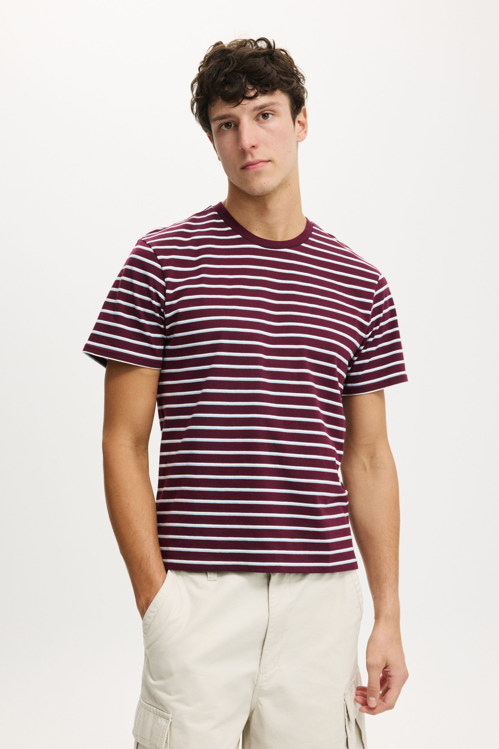 Baby T-Shirt velvet plum triple stripe