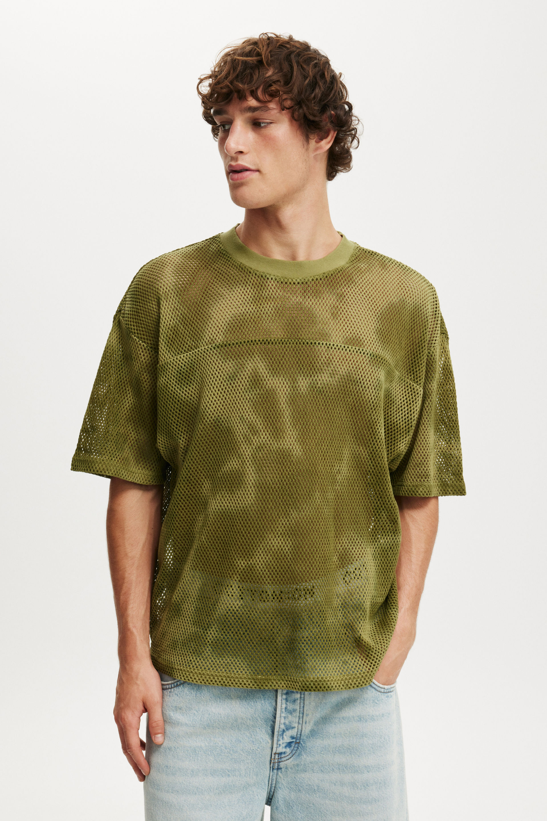 Cropped Fit Knitted Jersey olive tie dye