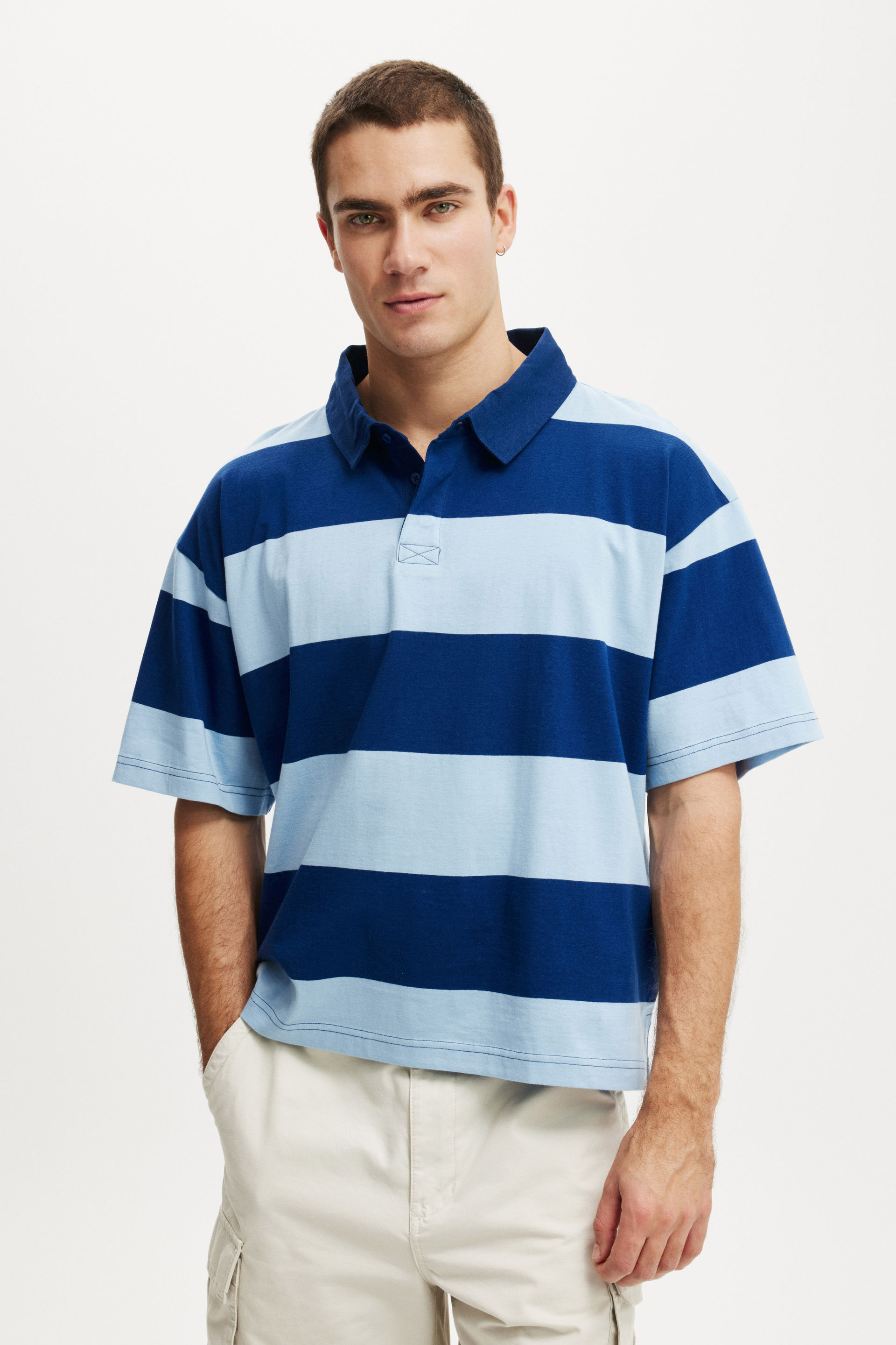 Cropped Fit Polo limogues blue / pearl blue bold stripe