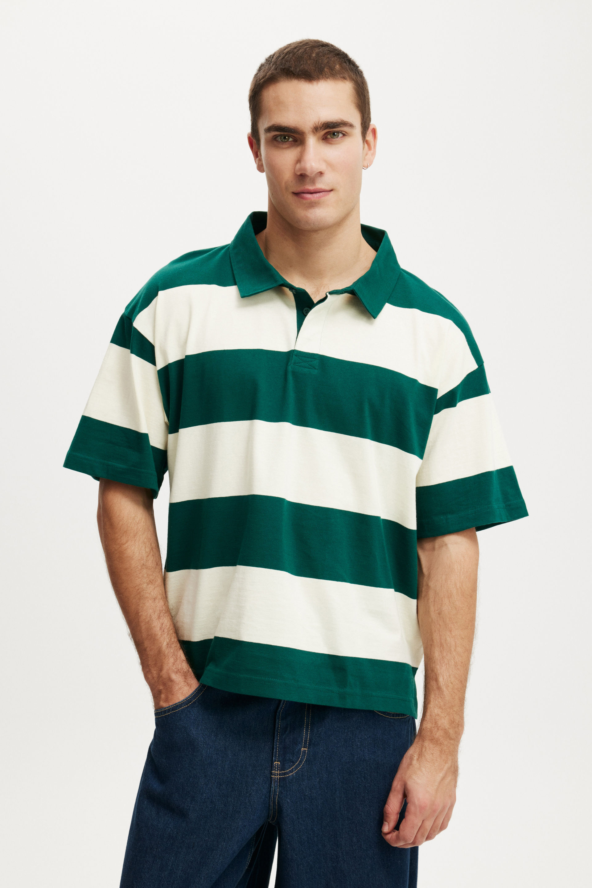 Cropped Fit Polo evergreen / creampuff bold stripe