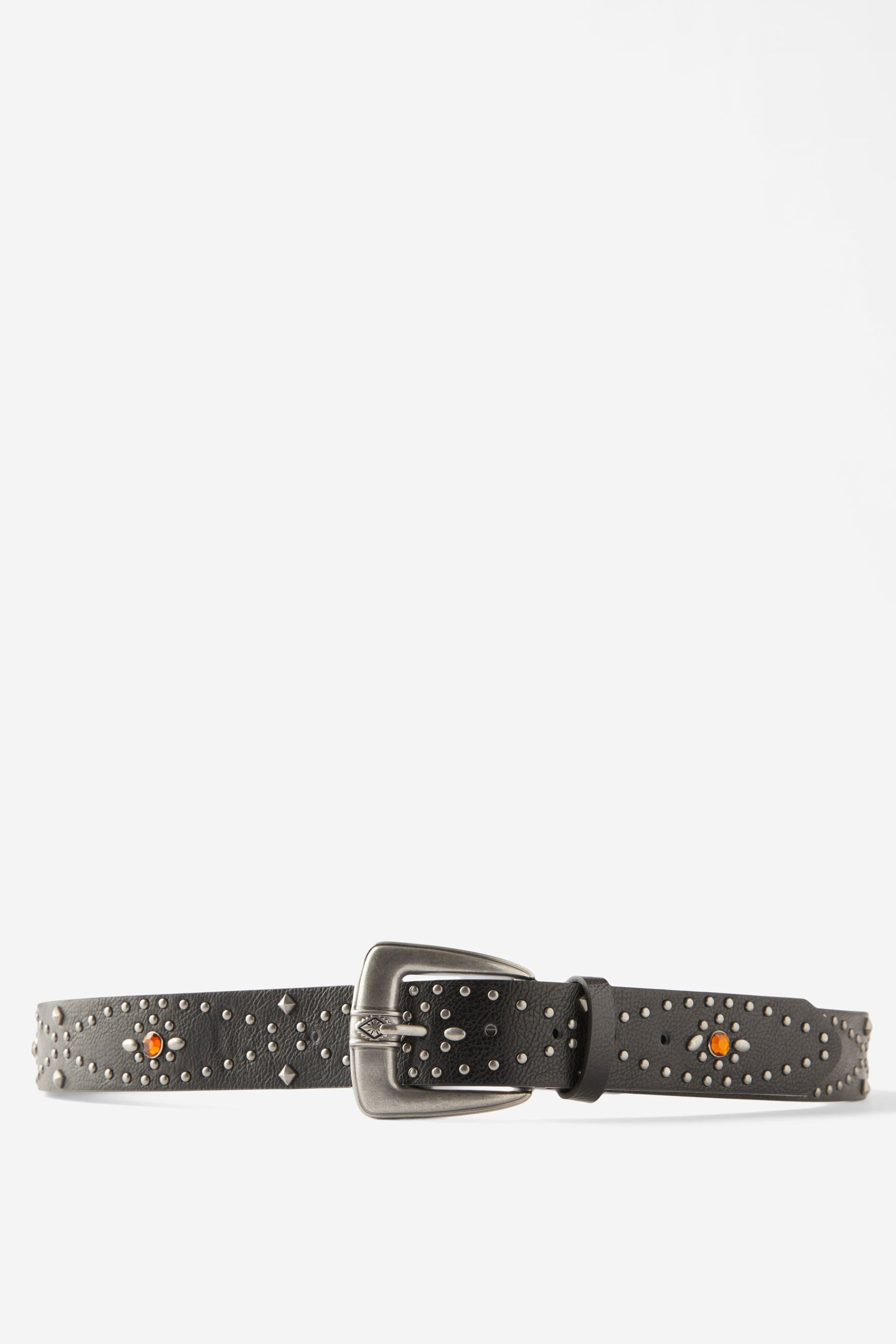 Biker Belt black/burnished silver/jewel studs