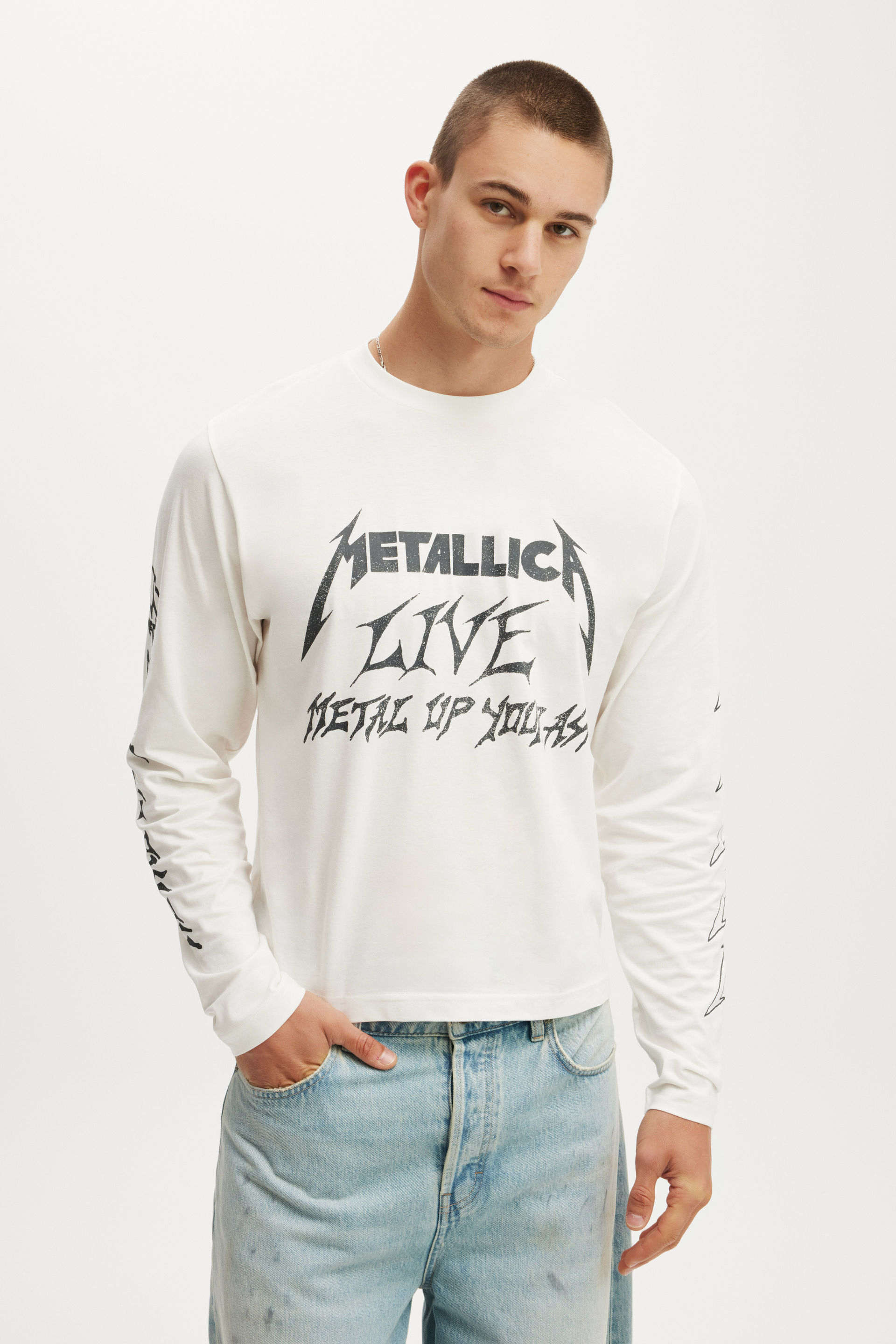 Metallica Cropped Fit Long Sleeve T-Shirt lcn pro vintage white / metallica - live