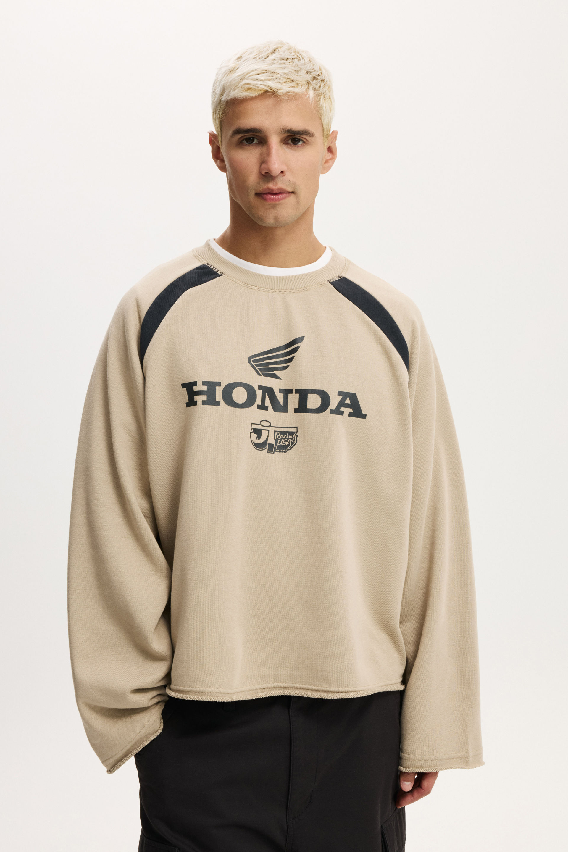 Cropped Honda Jt Racing Crew Fleece lcn hon gravel stone / jt racing - 50 years