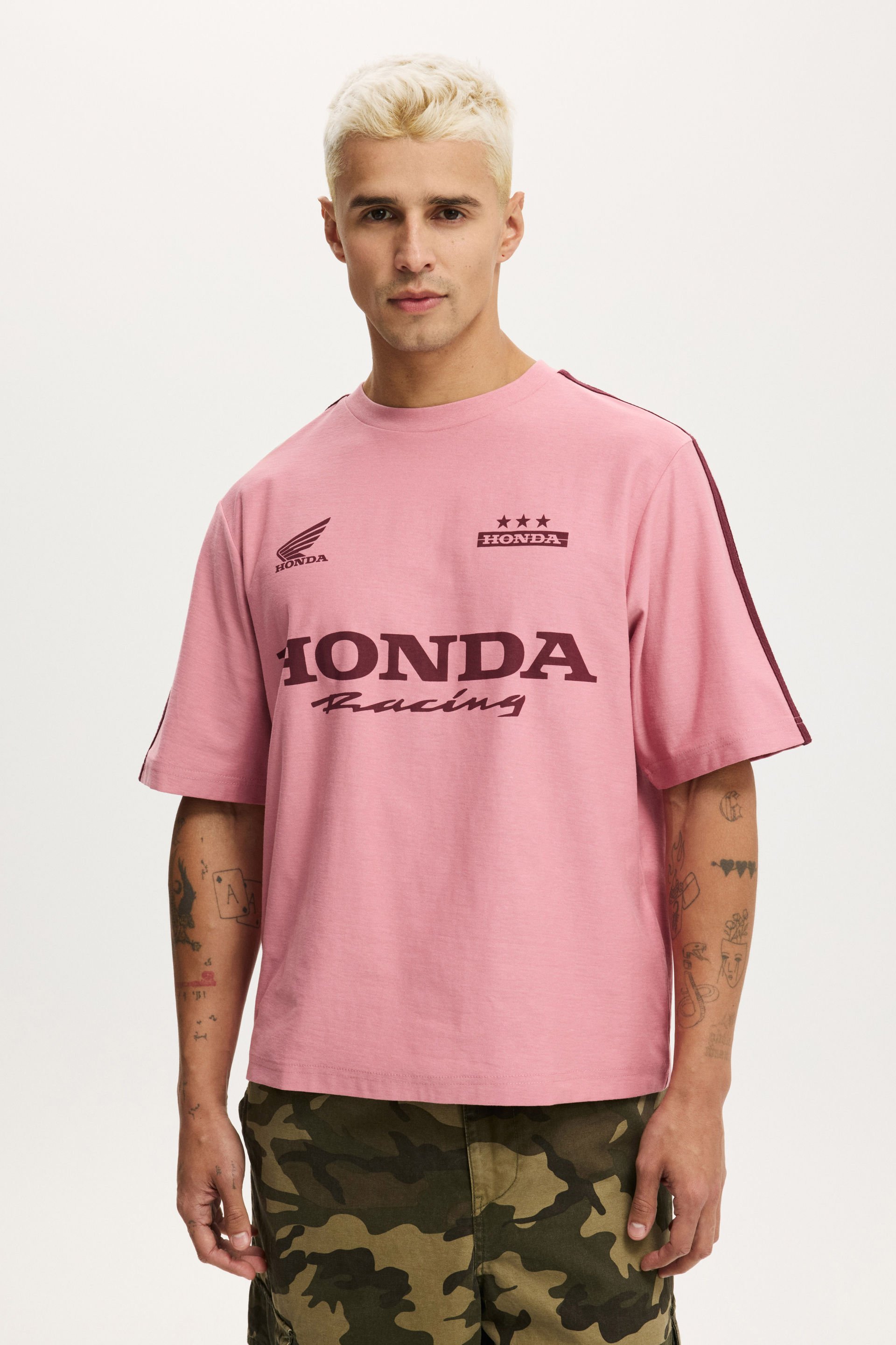 Cropped Fit Honda X Jt Racing T-Shirt lcn hon vintage rose / honda - racing