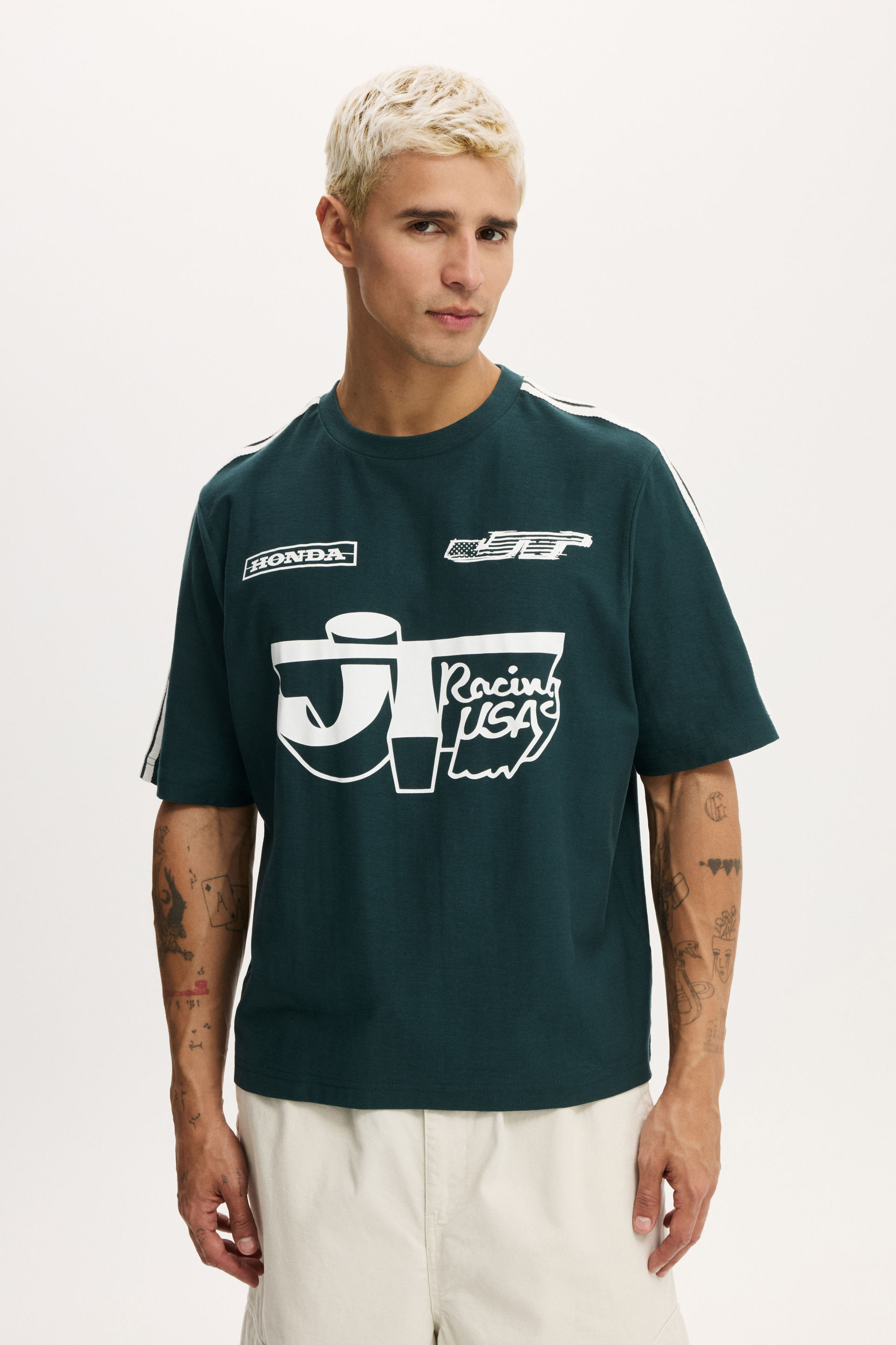 Cropped Fit Honda X Jt Racing T-Shirt lcn hon deep sea teal / jt x honda - racing u
