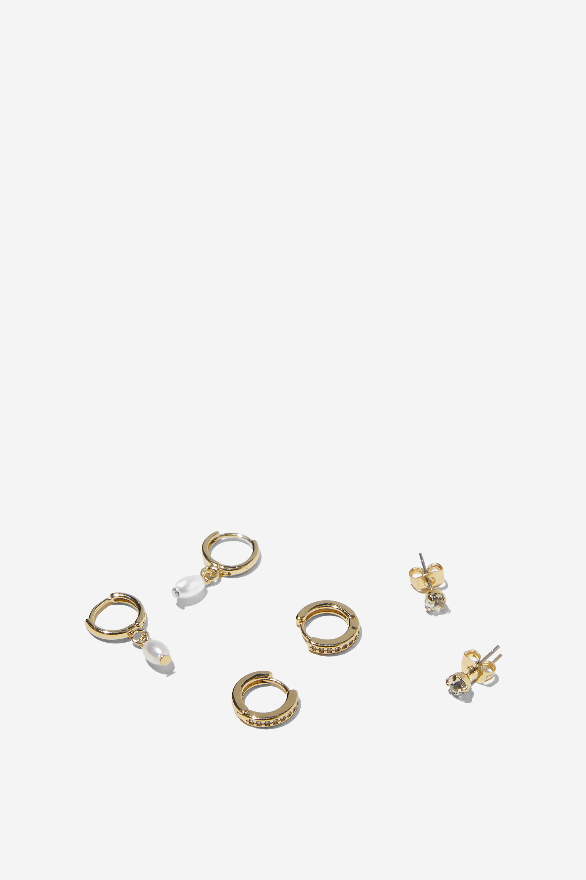 3Pk Small Earring up gold fine pearl diamante