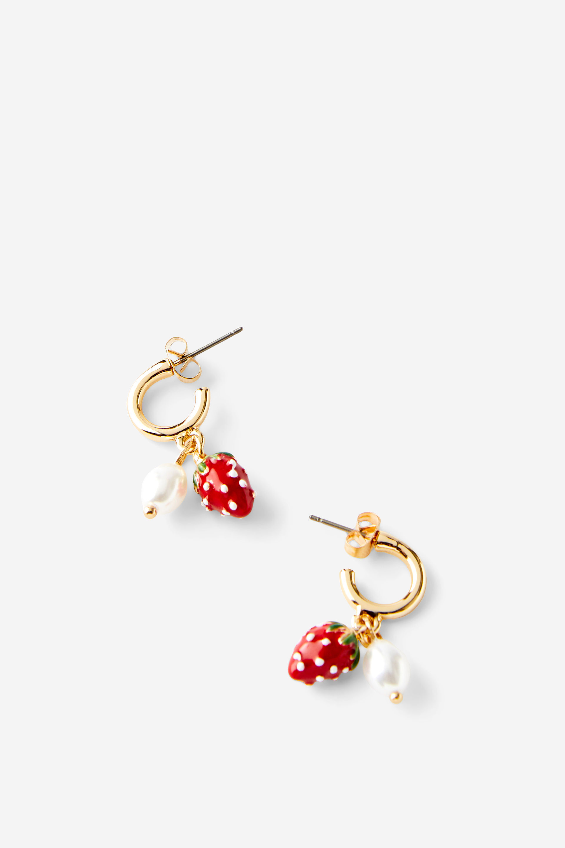 Small Hoop Earring up gold pearl strawberry