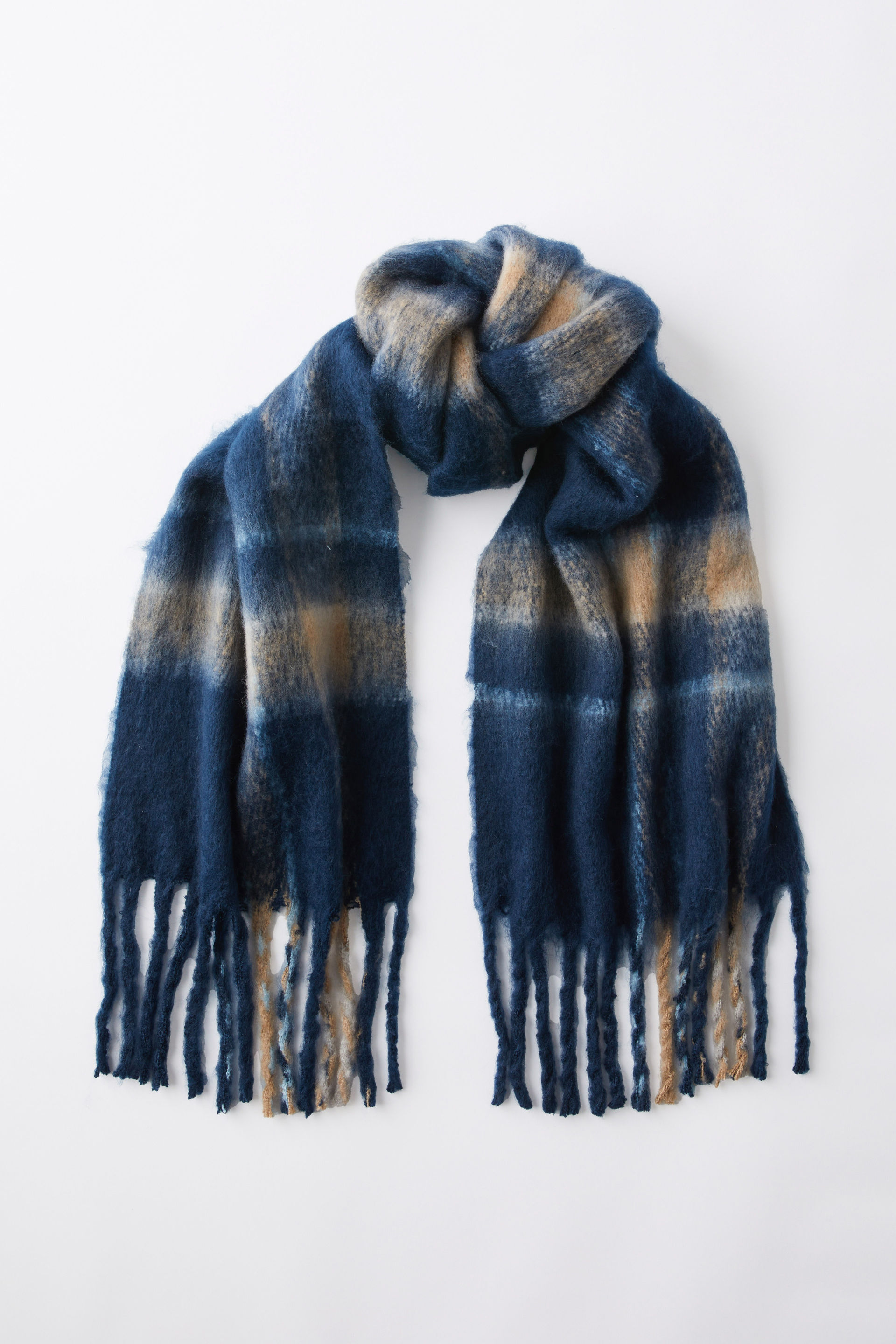 Phoebe Brushed Tassel Scarf celeste check/oxford navy