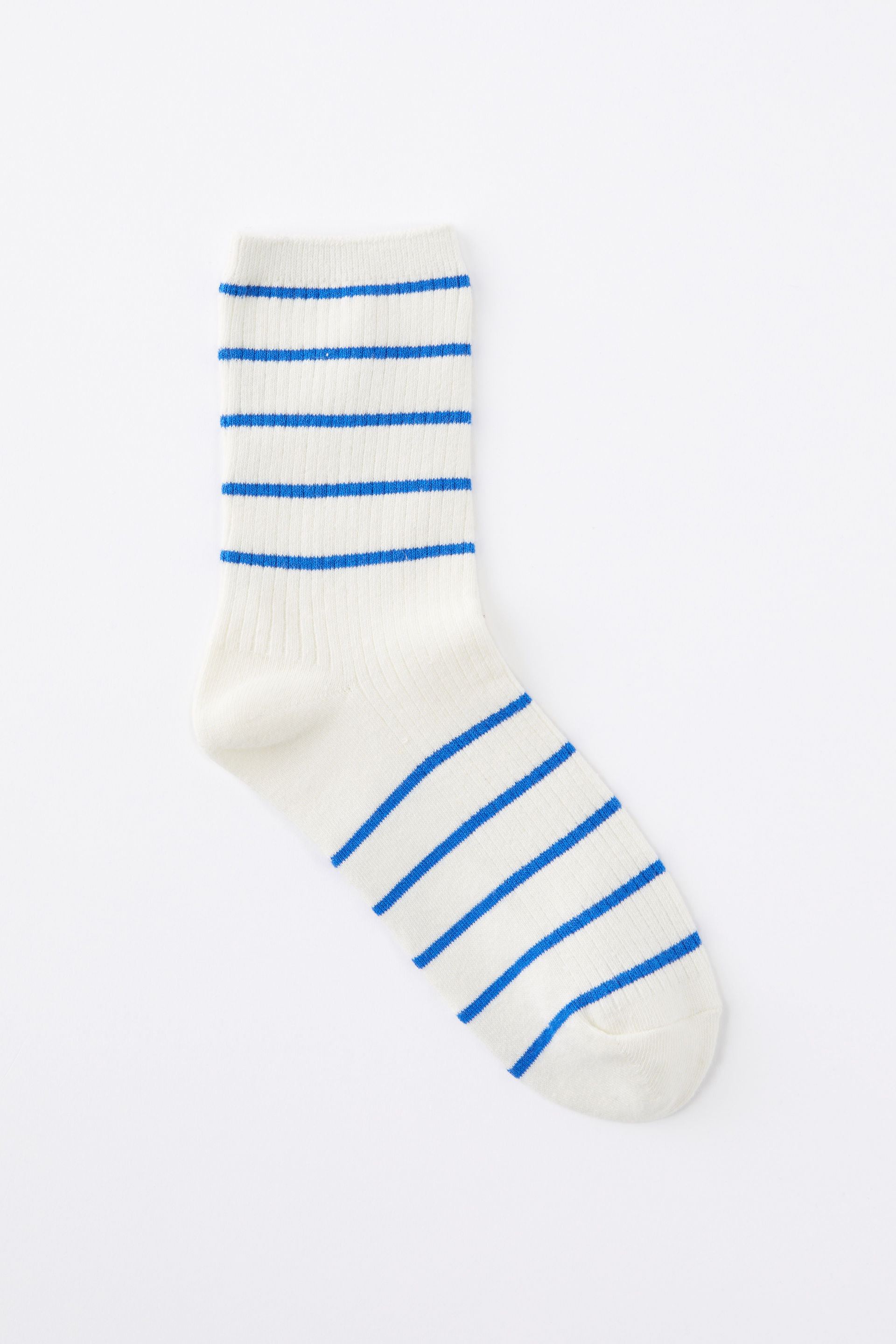 Stripe Ribbed Crew Sock ecru/blue