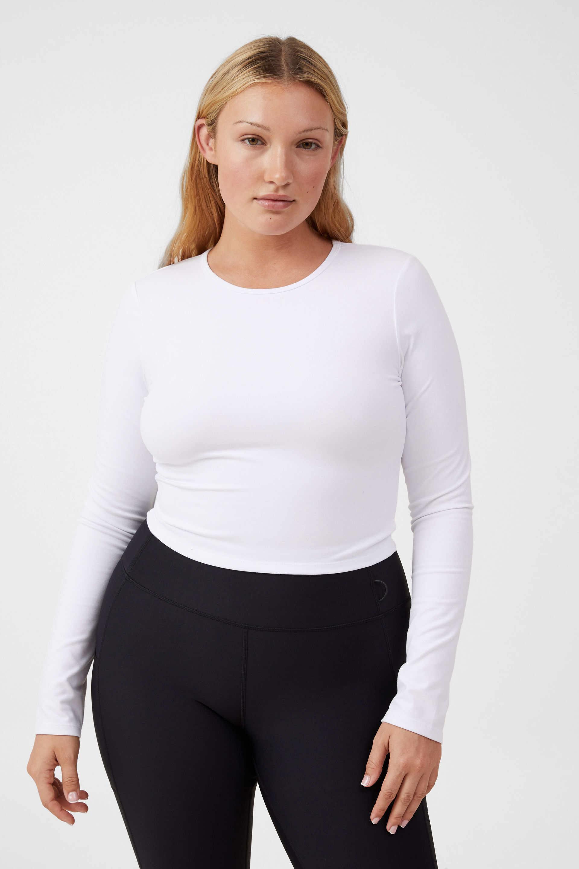 Ultra Soft Fitted Long Sleeve Top white